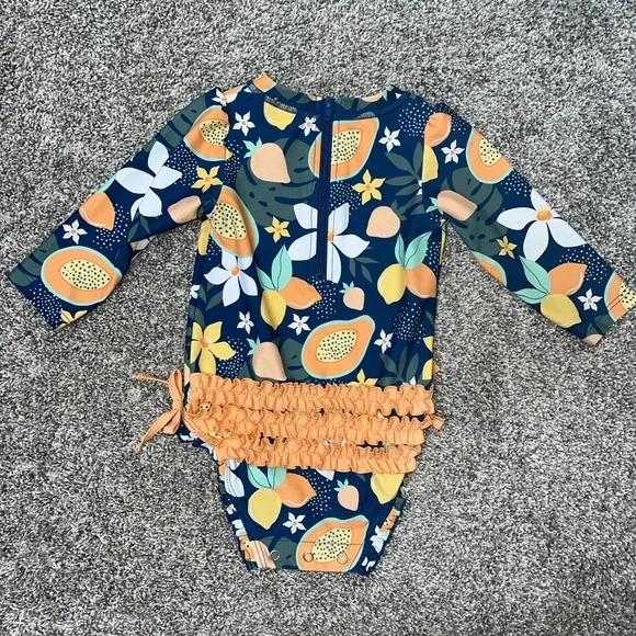 Ruffle Butts Floral Long Sleeve Toddler Ruffle Butts Swimsuit - Picture 2 of 3